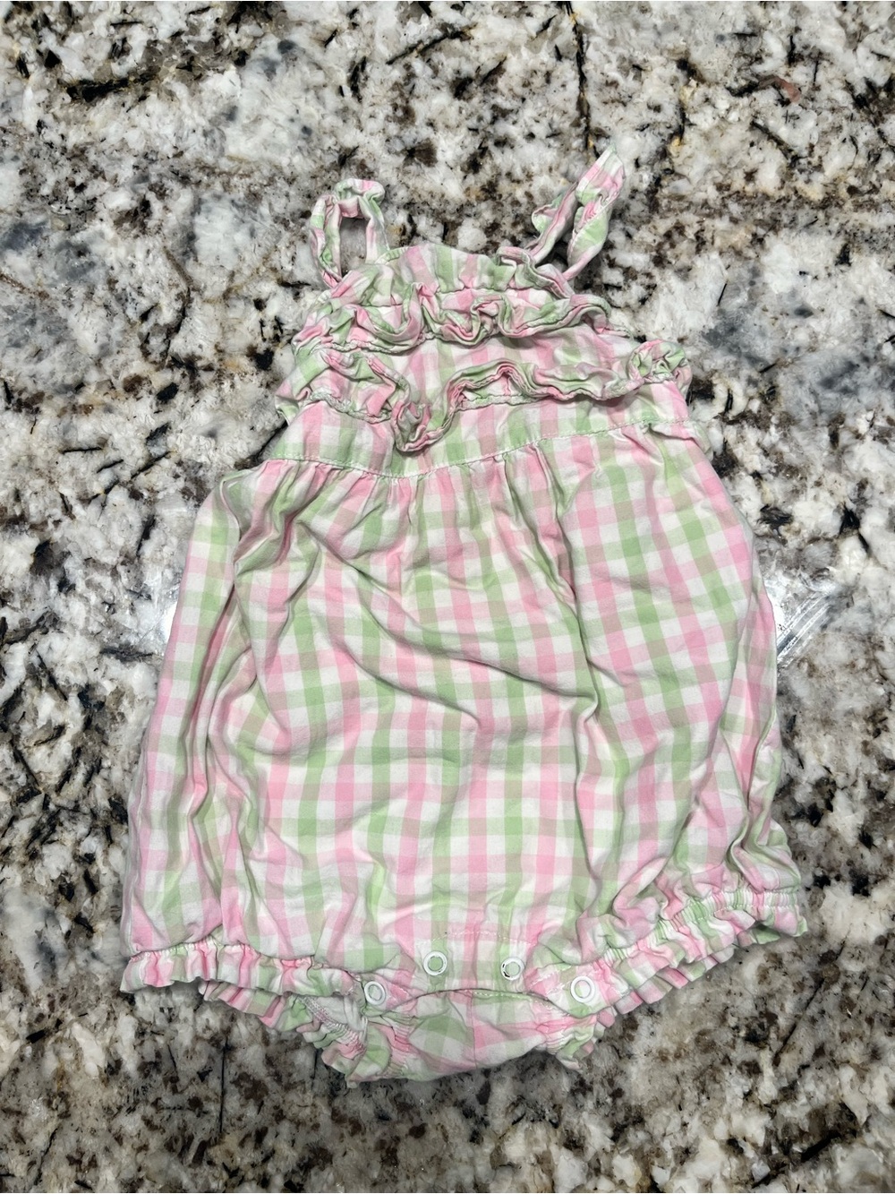 Pink & Green Gingham Ruffle Baby One-Piece